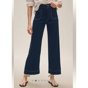 Maeve Anthropologie The Colette Wide Leg Pants Navy White Contrast Stitch 31T